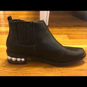 Pearl-accented black ankle boots